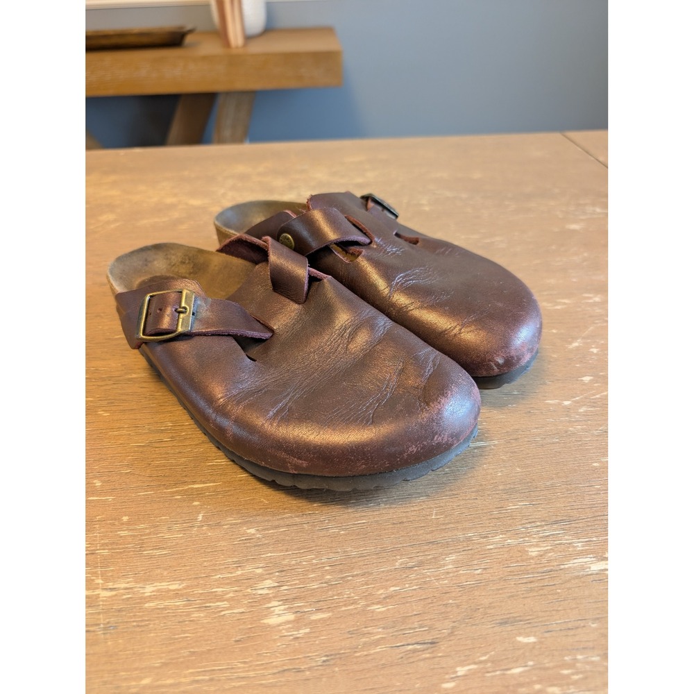 Birkenstock Boston Dark Cherry Burgundy Leather Clogs Mules Size 39 L8 M6